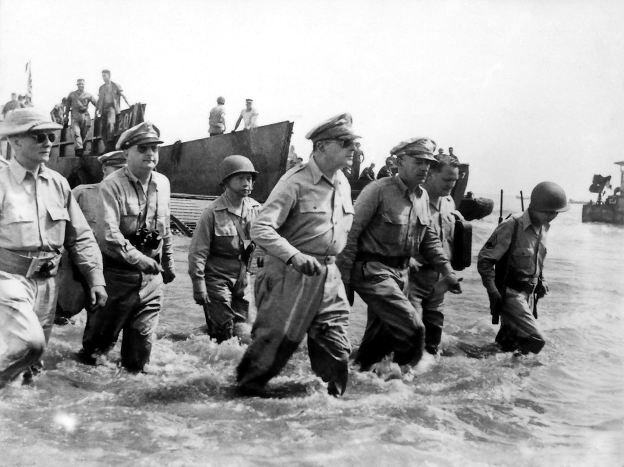 The iconic photograph of General Douglas Macarthur returning to the Philippines on the beaches of Leyte Island in October 1944. (National Archives) The iconic photograph of General Douglas Macarthur returning to the Philippines on the beaches of Leyte Island in October 1944. (National Archives)